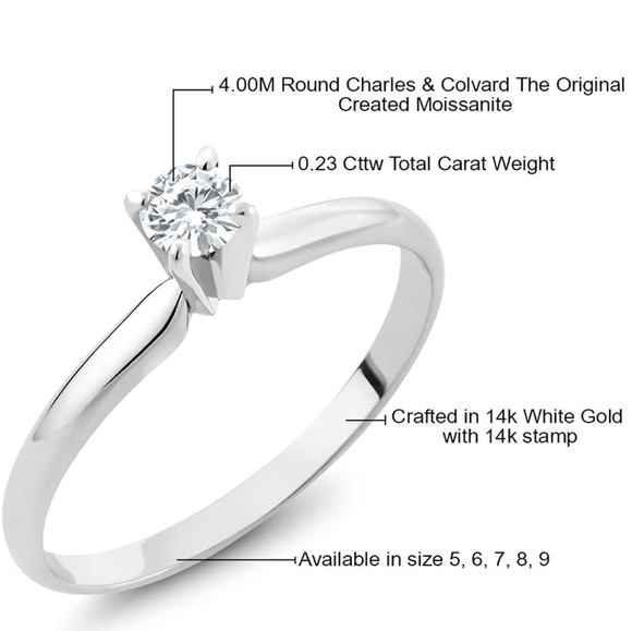 Certified 14K White Gold 0.23ct Diamond Engagement Ring Moissanite Wedding - Picture 4 of 6
